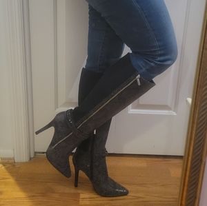 Plus size. Black faux snake knee high boots